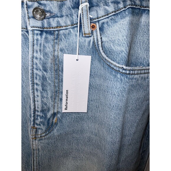 Reformation Skirt Womens 31 Blue Denim Tazz Maxi Raw Hem Modern Festival New - Picture 2 of 10